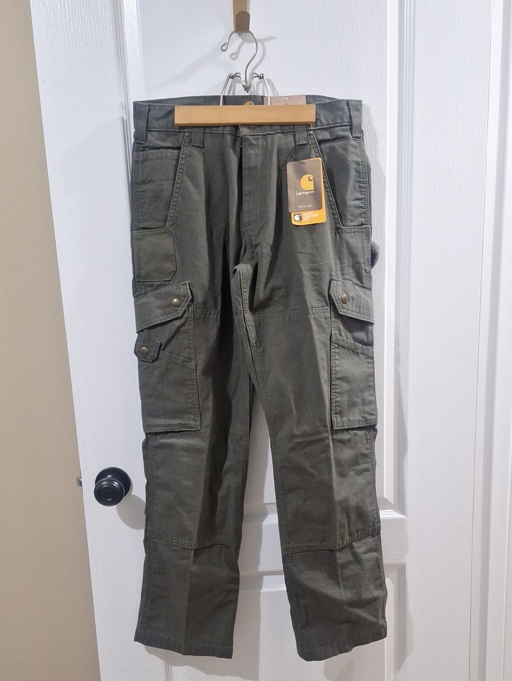 Carhartt Olive Cargo Work Pants with Multiple Pockets
